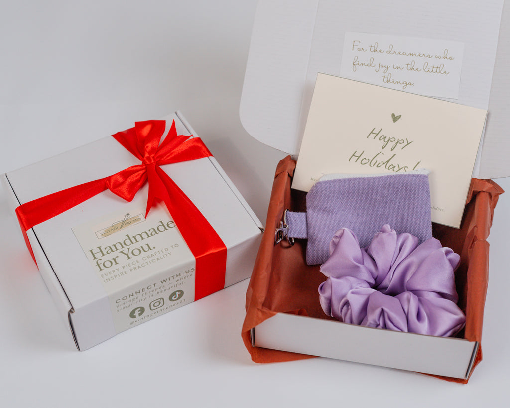 Handmade Wallet & XL Silk Scrunchie Set | The Holiday Gift Box by Vintage Threads