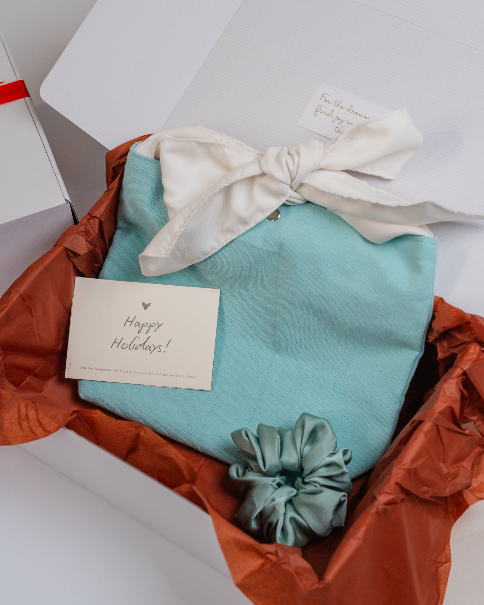 Mae Bucket Bag + Silk Scrunchie | Coquette-Inspired Adjustable Twill Strap Bag | The Holiday Gift Box by Vintage Threads