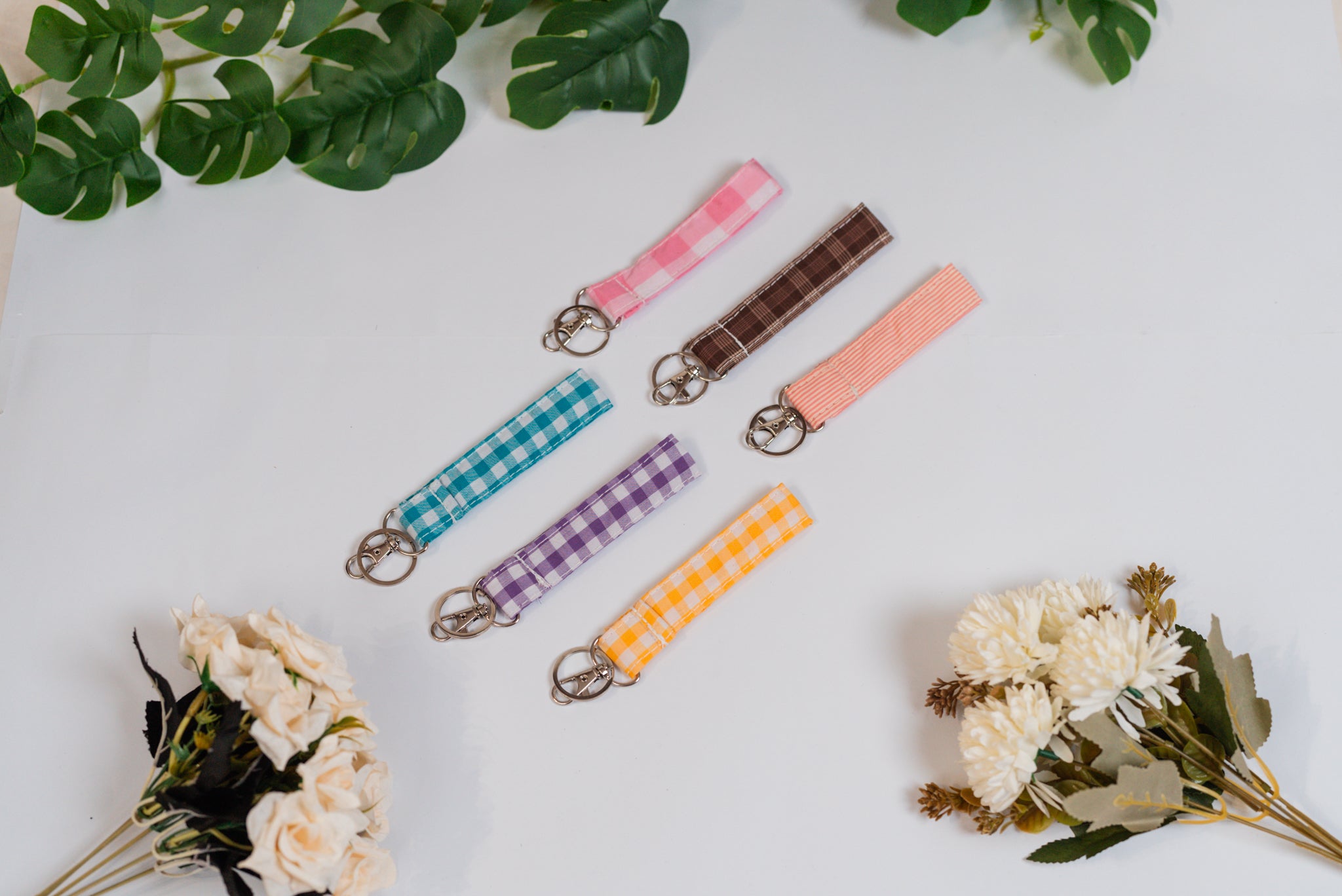 Handmade Fabric Key Holders | Gingham Wristlet Keychains by Vintage Threads
