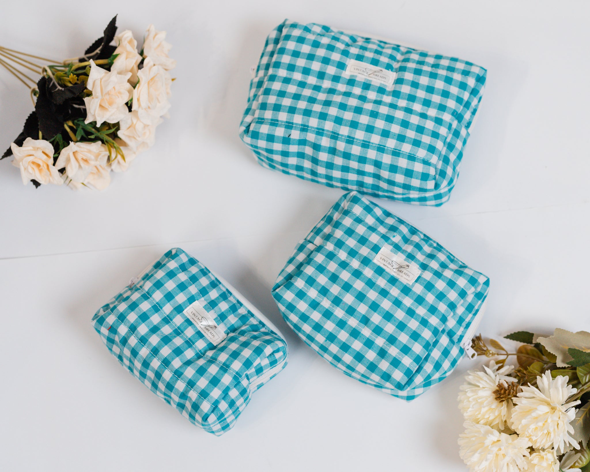 Puffer Organizer Pouch (Large) | Handmade Quilted Cotton Travel Pouch by Vintage Threads