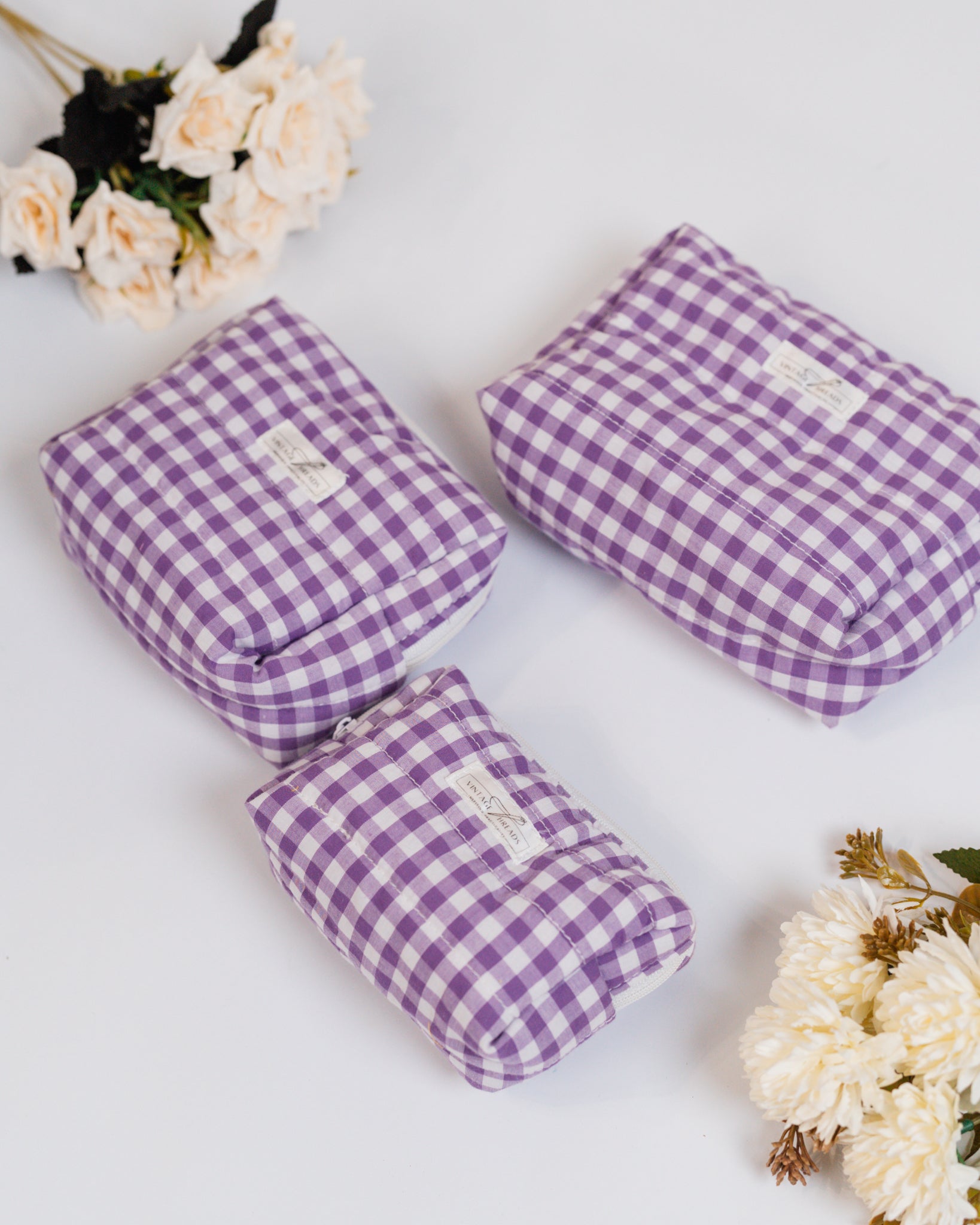 Puffer Organizer Pouch (Large) | Handmade Quilted Cotton Travel Pouch by Vintage Threads