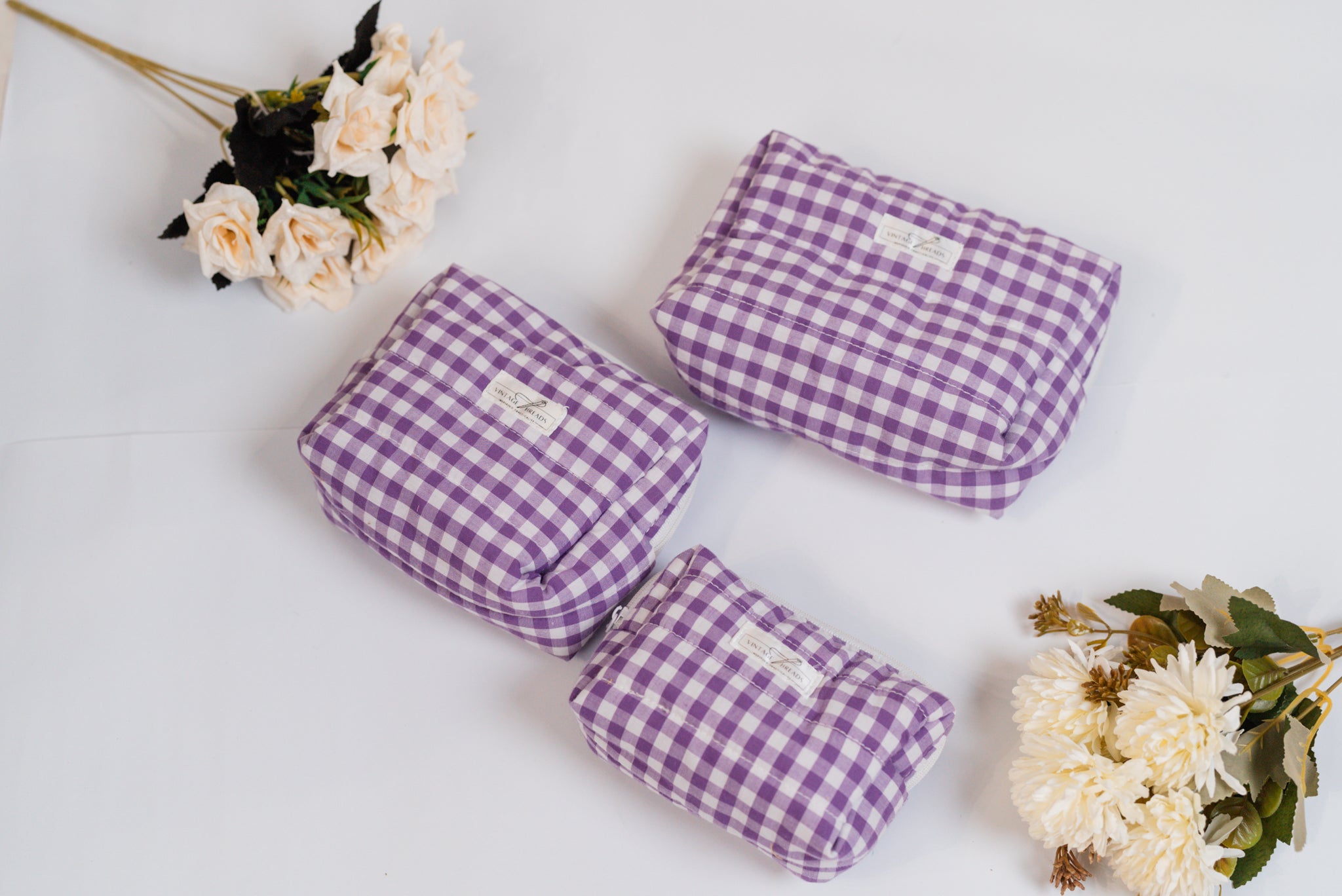 Puffer Organizer Pouch (Large) | Handmade Quilted Cotton Travel Pouch by Vintage Threads