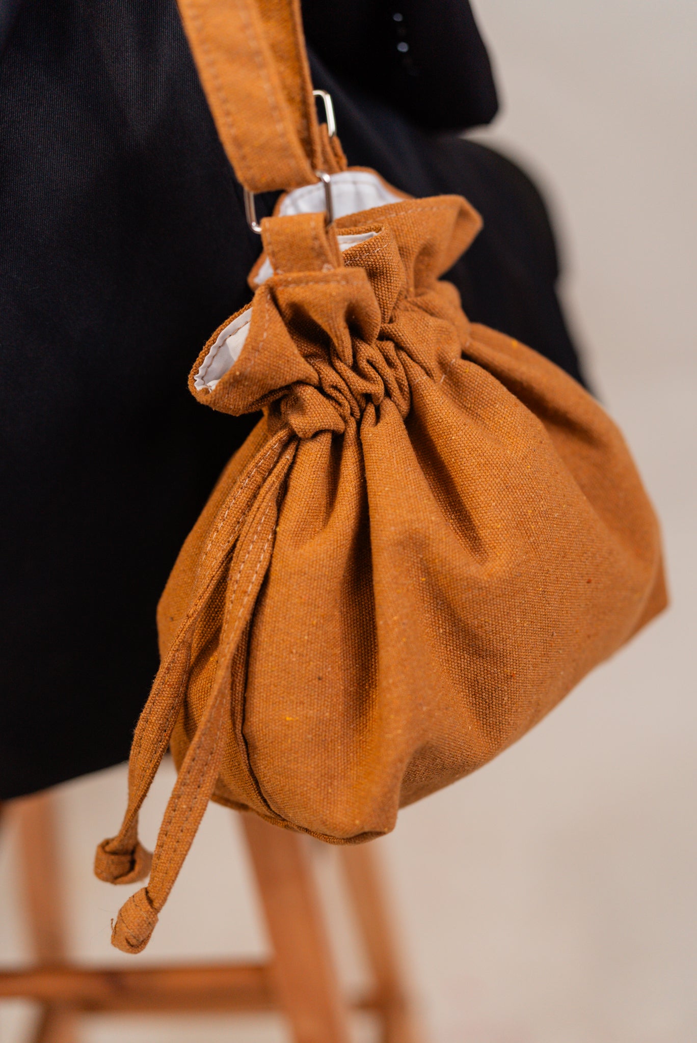 Salmon Canvas Drawstring Sling Bag by Vintage Threads