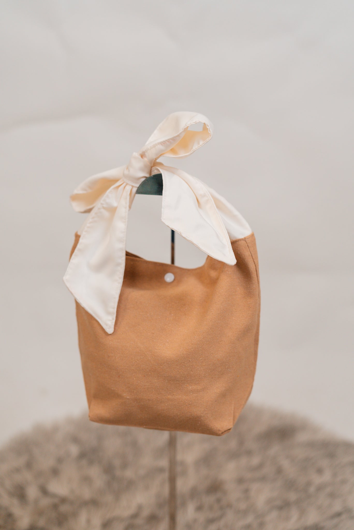 Mae Canvas Bucket Tote with Ribbon Accent