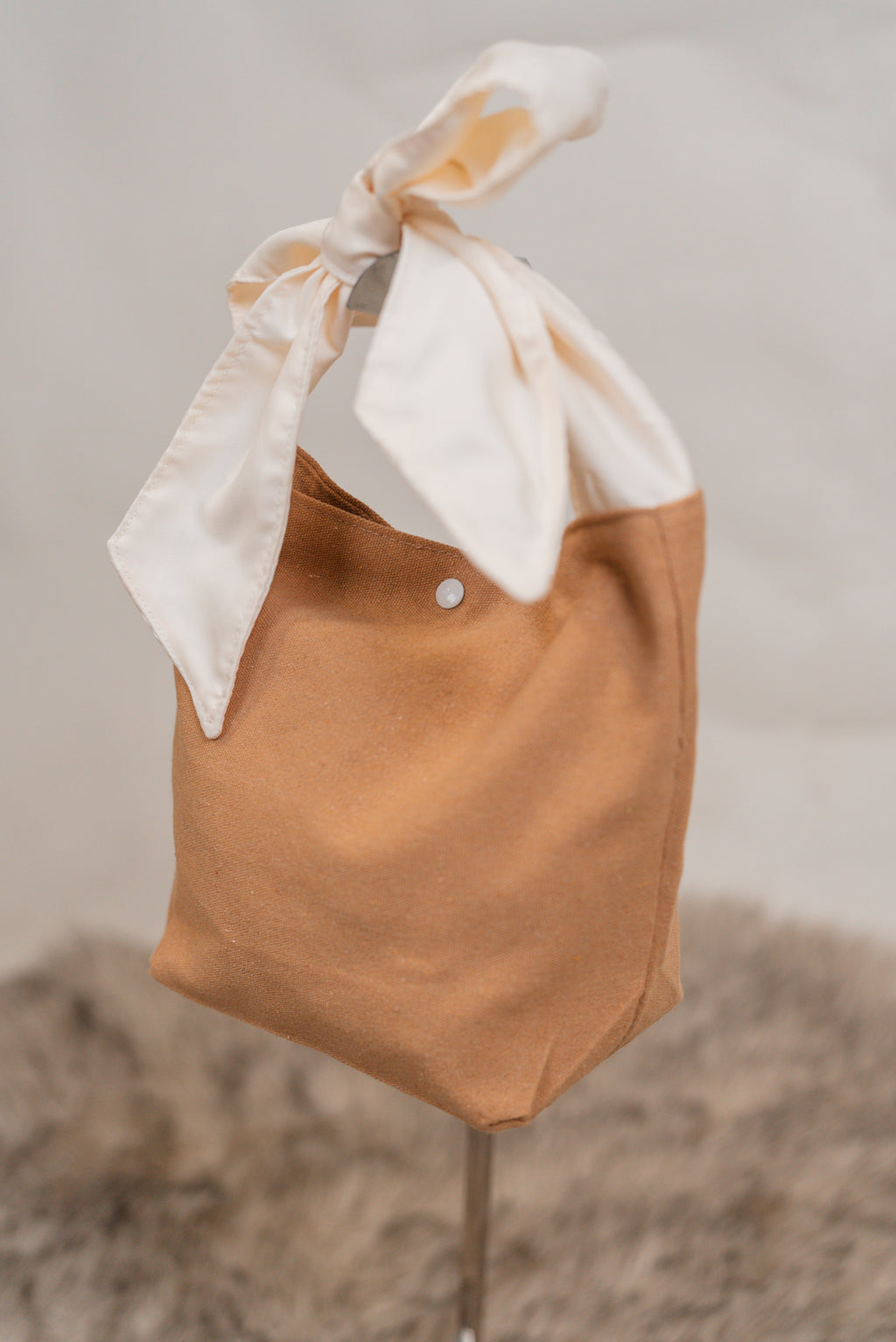 Mae Canvas Bucket Tote with Ribbon Accent