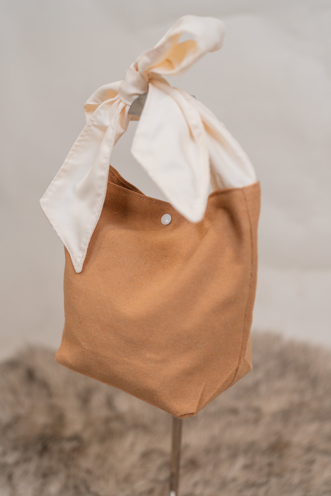 Mae Canvas Bucket Tote with Ribbon Accent
