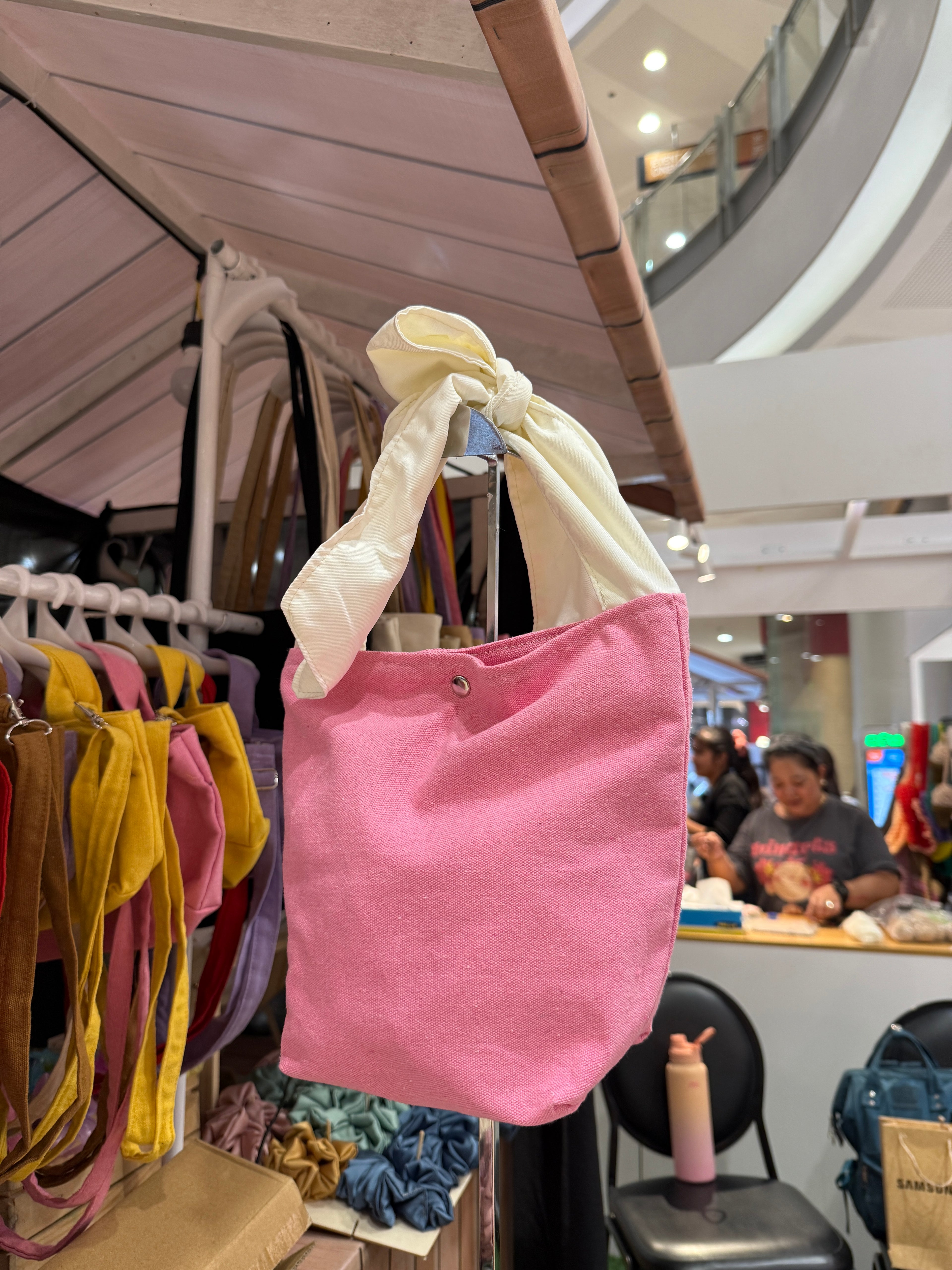 Mae Canvas Bucket Tote with Ribbon Accent